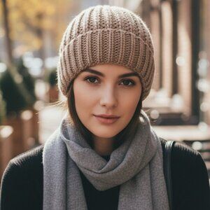 MADE IN ITALY Thick Chunky Crochet Slouchy Beanie Hat Tan Latte Wool Dreads Boho